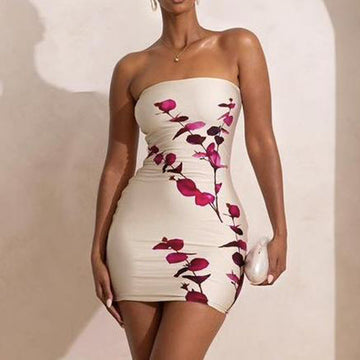 Sexy Breast Skirt Party Slimmed Print Thin Babes Hip Dress Dress DJPT